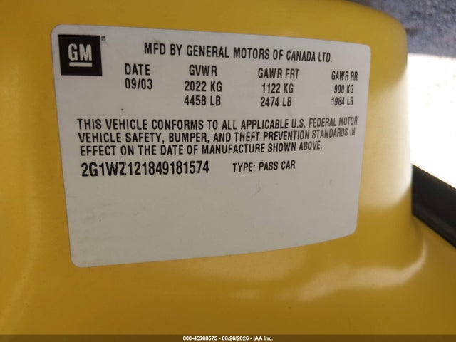45988575 :رقم المزاد ، 2G1WZ121849181574 vin ، 2004 Chevrolet Monte Carlo Supercharged Ss مزاد بيع