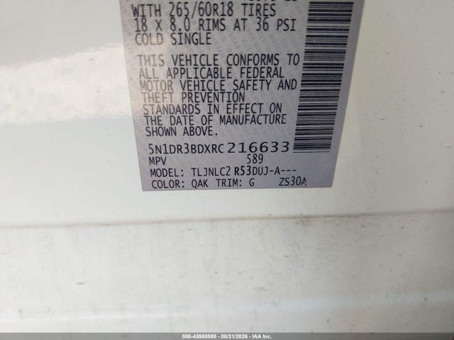 Aukcja sprzedaży 2024 Nissan Pathfinder Rock Creek 4wd, vin: 5N1DR3BDXRC216633, numer aukcji: 45988595