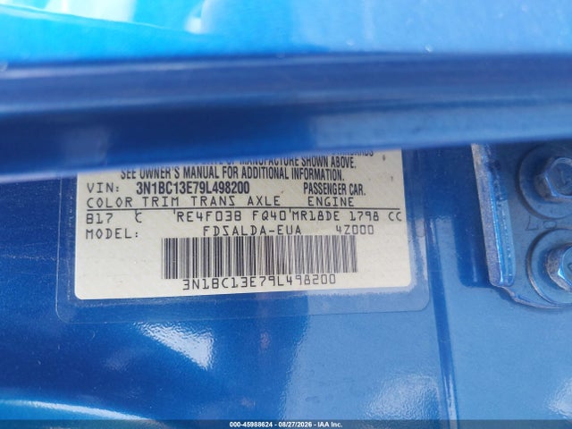 45988624 :رقم المزاد ، 3N1BC13E79L498200 vin ، 2009 Nissan Versa 1.8s مزاد بيع