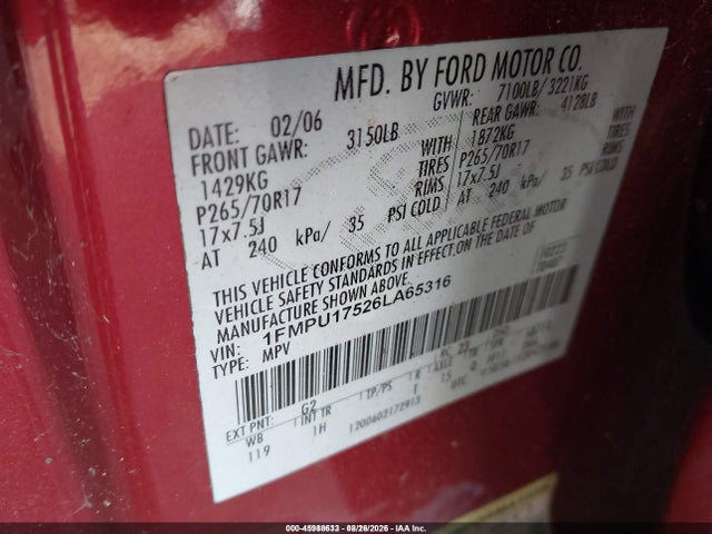 Aukcja sprzedaży 2006 Ford Expedition Eddie Bauer/king Ranch, vin: 1FMPU17526LA65316, numer aukcji: 45988633