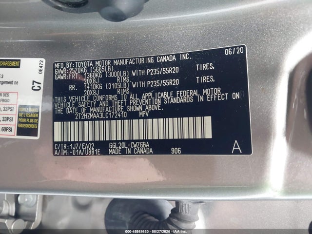 45988650 :رقم المزاد ، 2T2HZMAA3LC172410 vin ، 2020 Lexus Rx 350 مزاد بيع