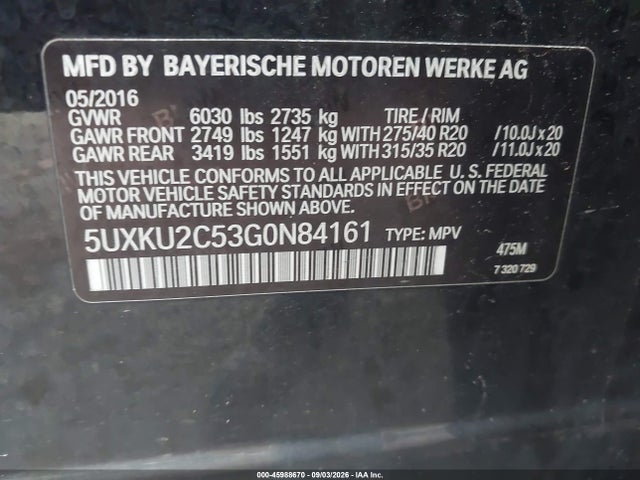 Aukcja sprzedaży 2016 Bmw X6 Xdrive35i, vin: 5UXKU2C53G0N84161, numer aukcji: 45988670