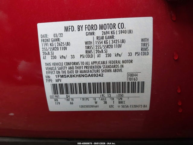 Продажа на аукционе авто 2022 Ford Explorer St-line, vin: 1FMSK8KH6NGA69242, номер лота: 45988678
