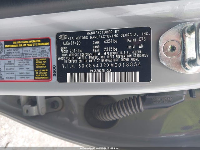 Aukcja sprzedaży 2021 Kia K5 Gt-line, vin: 5XXG64J2XMG018854, numer aukcji: 45988689