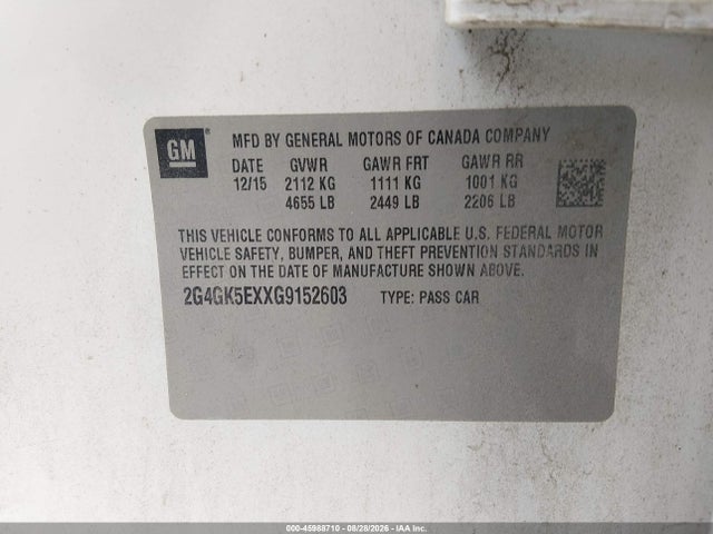 45988710 :رقم المزاد ، 2G4GK5EXXG9152603 vin ، 2016 Buick Regal Turbo مزاد بيع