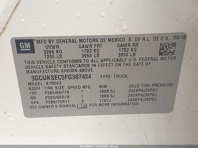 Chevrolet Silverado 1500 2lz 2015 3GCUKSEC5FG387434 Image 9