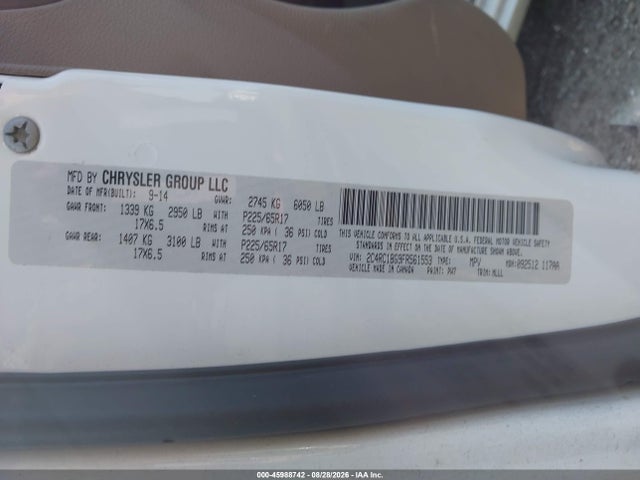 Продажа на аукционе авто 2015 Chrysler Town & Country Touring, vin: 2C4RC1BG9FR561553, номер лота: 45988742