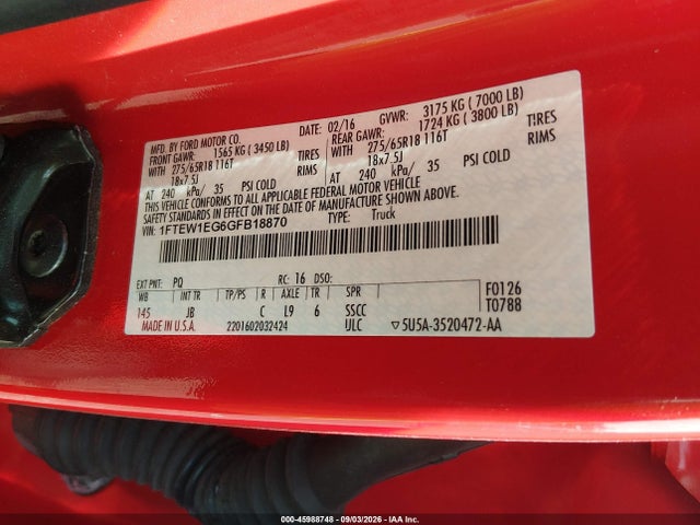 Продажа на аукционе авто 2016 Ford F-150 Xlt, vin: 1FTEW1EG6GFB18870, номер лота: 45988748