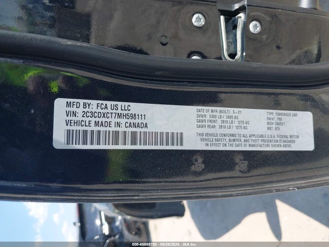 Продажа на аукционе авто 2021 Dodge Charger R/t Rwd, vin: 2C3CDXCT7MH598111, номер лота: 45988750