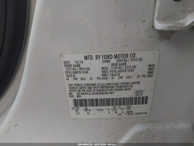 Продаж на аукціоні авто 2014 Ford Edge Sel, vin: 2FMDK3J93EBB56187, номер лоту: 45988752