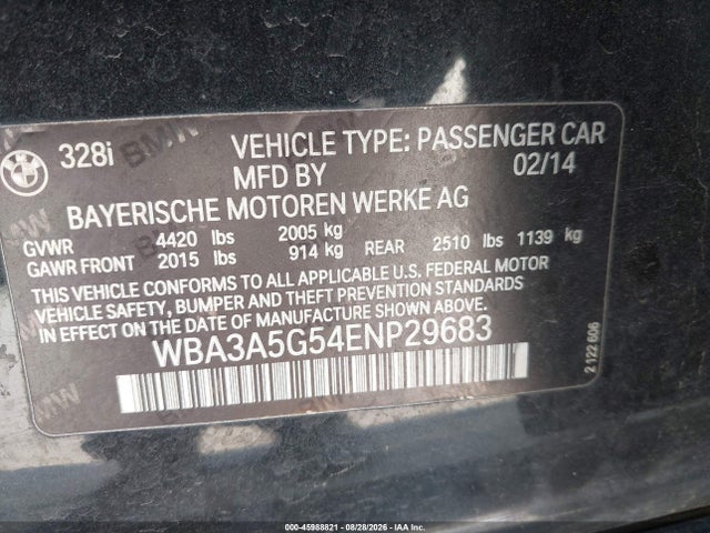 Продаж на аукціоні авто 2014 Bmw 328i, vin: WBA3A5G54ENP29683, номер лоту: 45988821