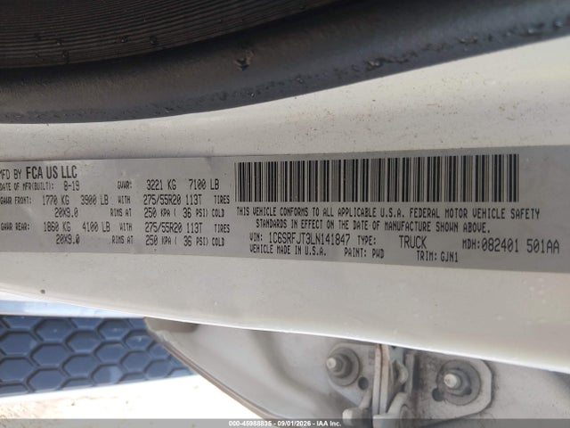45988835 :رقم المزاد ، 1C6SRFJT3LN141847 vin ، 2020 Ram 1500 Laramie  4x4 5'7 Box مزاد بيع