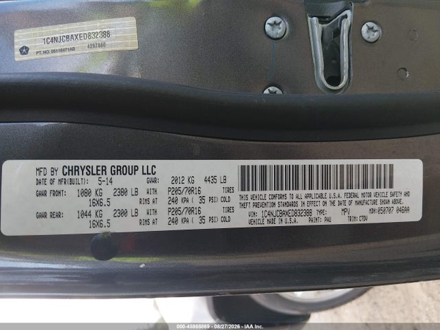 Продажа на аукционе авто 2014 Jeep Compass Sport, vin: 1C4NJCBAXED832388, номер лота: 45988869