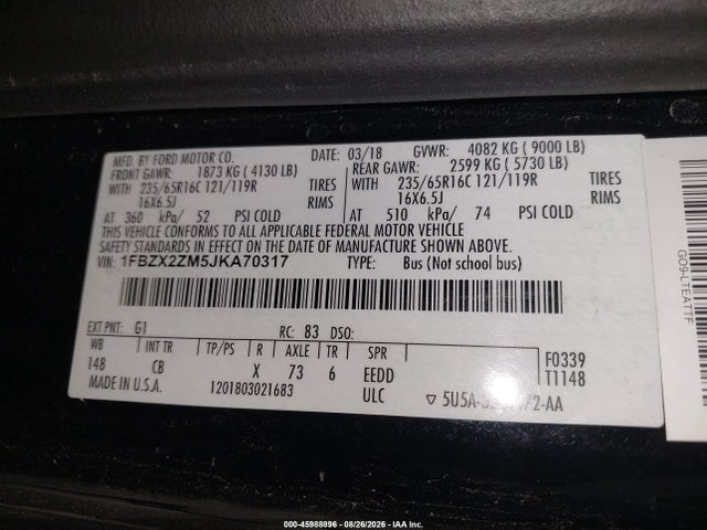 Ford Transit-350 Xl 2018 1FBZX2ZM5JKA70317 Image 9