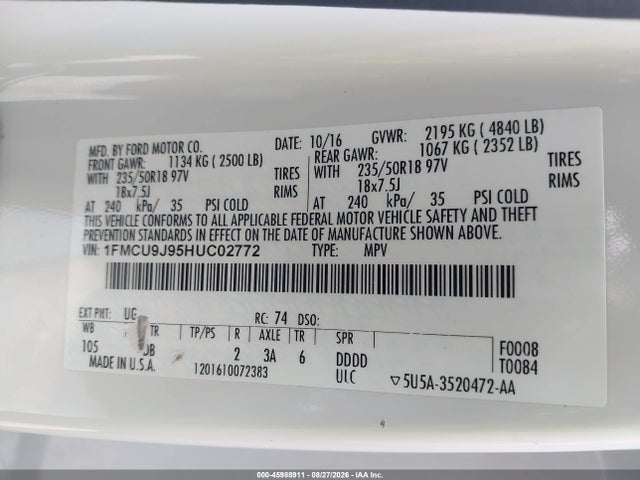 Ford Escape Titanium 2017 1FMCU9J95HUC02772 Image 9