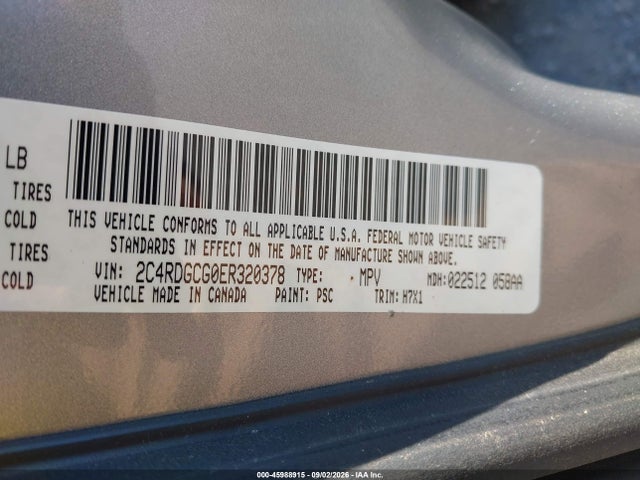 2014 Dodge Grand Caravan Sxt მანქანა იყიდება აუქციონზე, vin: 2C4RDGCG0ER320378, აუქციონის ნომერი: 45988915