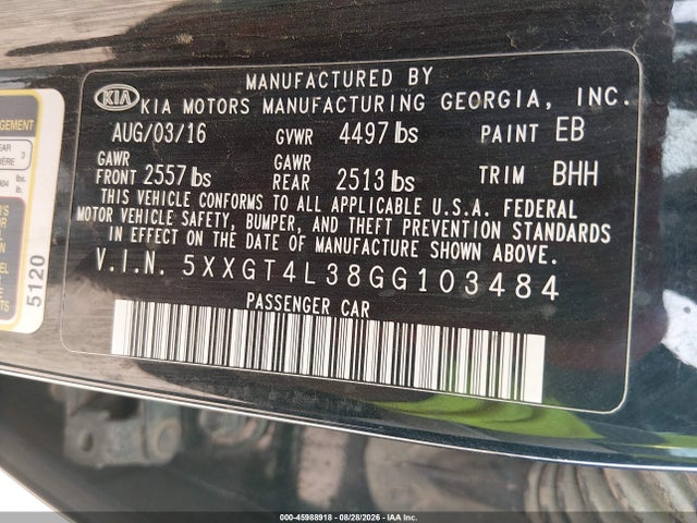 KIA Optima Lx 2016 5XXGT4L38GG103484 Image 9