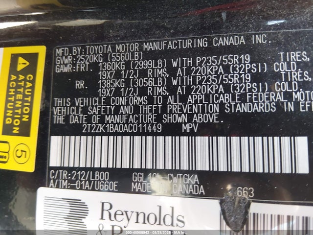 2010 Lexus Rx 350 მანქანა იყიდება აუქციონზე, vin: 2T2ZK1BA0AC011449, აუქციონის ნომერი: 45988942