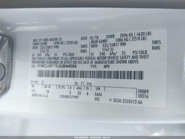 Ford ESCAPE S 2018 1FMCU0F75JUB44588 Image 9