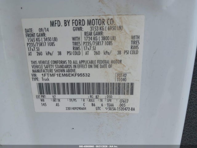 Aukcja sprzedaży 2014 Ford F150, vin: 1FTMF1EM6EKF95532, numer aukcji: 45988960