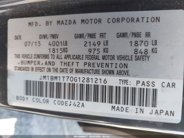 Продаж на аукціоні авто 2016 Mazda Mazda3 I Sport, vin: JM1BM1T70G1281216, номер лоту: 45988977