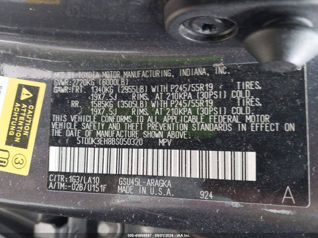 45988997 :رقم المزاد ، 5TDDK3EH8BS050320 vin ، 2011 Toyota Highlander Limited V6 مزاد بيع
