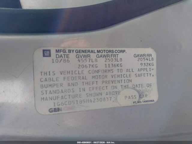 Продаж на аукціоні авто 1987 Cadillac Deville, vin: 1G6CD5185H4230837, номер лоту: 45989001