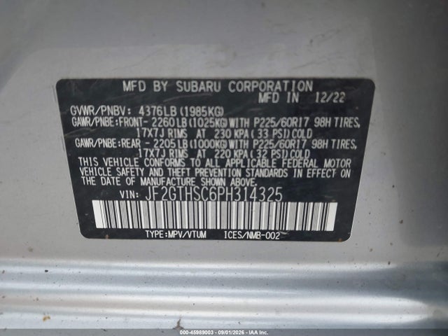 Продаж на аукціоні авто 2023 Subaru Crosstrek Sport, vin: JF2GTHSC6PH314325, номер лоту: 45989003