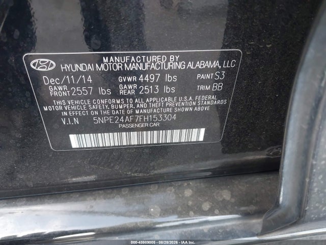 Продажа на аукционе авто 2015 Hyundai Sonata Se, vin: 5NPE24AF7FH153304, номер лота: 45989005