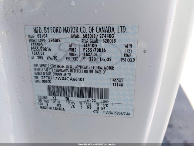 Продаж на аукціоні авто 2004 Ford F-150 Heritage Xl/xlt, vin: 2FTRF17WX4CA66401, номер лоту: 45989009