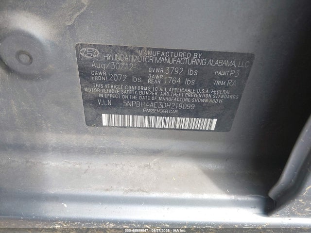 45989047 :رقم المزاد ، 5NPDH4AE3DH219099 vin ، 2013 Hyundai Elantra Gls مزاد بيع