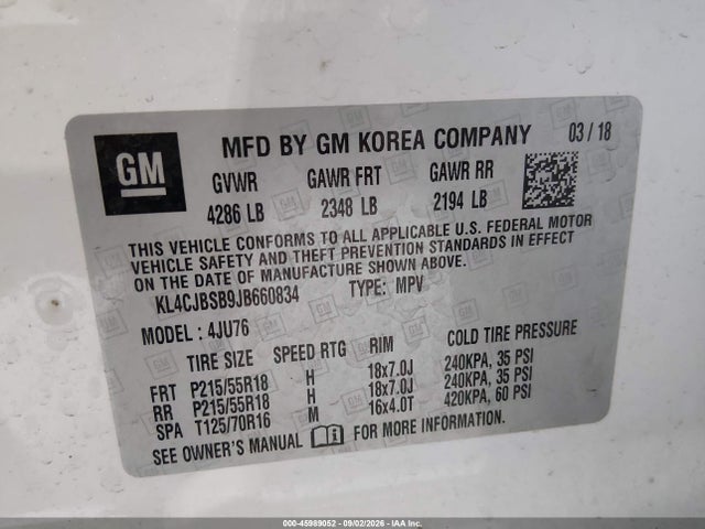 Продажа на аукционе авто 2018 Buick Encore Preferred Ii, vin: KL4CJBSB9JB660834, номер лота: 45989052