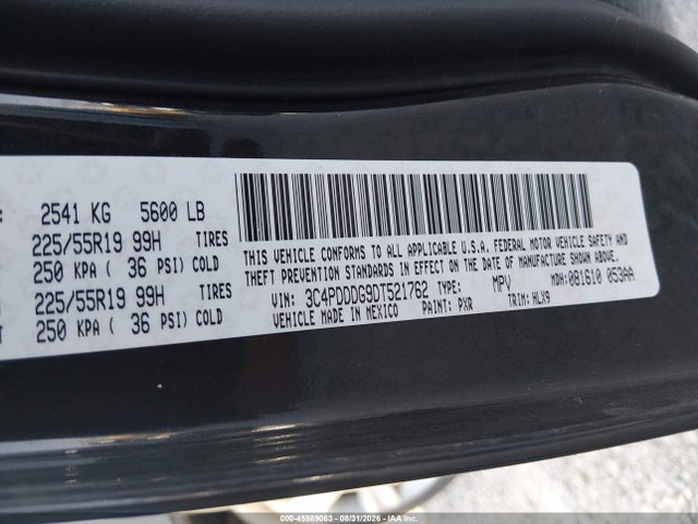 45989063 :رقم المزاد ، 3C4PDDDG9DT521762 vin ، 2013 Dodge Journey Crew مزاد بيع