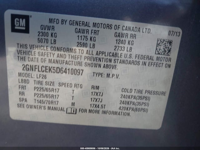 Продажа на аукционе авто 2013 Chevrolet Equinox Ls, vin: 2GNFLCEK5D6410097, номер лота: 45989086