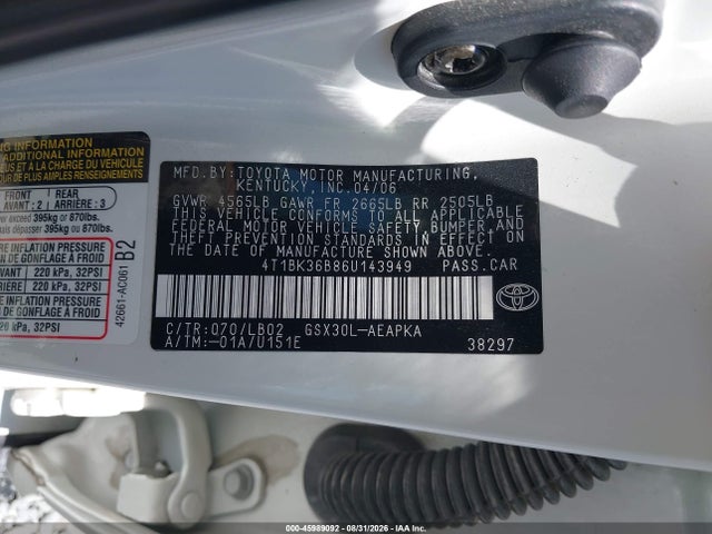 45989092 :رقم المزاد ، 4T1BK36B86U143949 vin ، 2006 Toyota Avalon Limited مزاد بيع