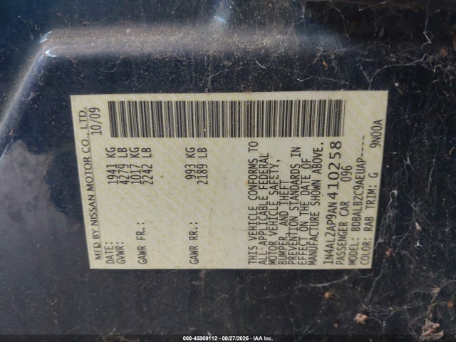 Aukcja sprzedaży 2010 Nissan Altima 2.5 S, vin: 1N4AL2AP9AN410258, numer aukcji: 45989112