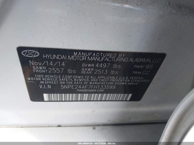 Hyundai SONATA SE 2015 5NPE24AF7FH133599 Image 9