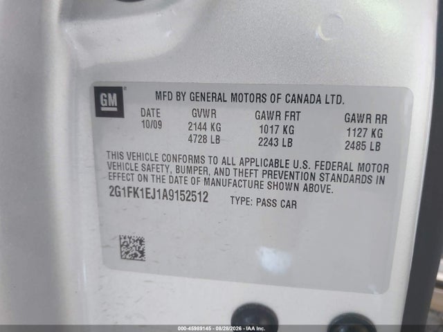 Aukcja sprzedaży 2010 Chevrolet Camaro 2ss, vin: 2G1FK1EJ1A9152512, numer aukcji: 45989145