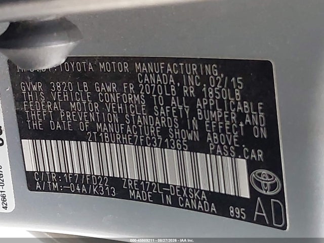 2T1BURHE7FC371365 Toyota Corolla S