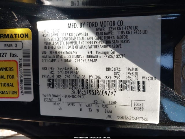 Aukcja sprzedaży 2018 Lincoln Mkz Reserve, vin: 3LN6L5F95JR609747, numer aukcji: 45989217