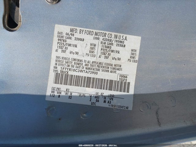 Продажа на аукционе авто 1998 Ford Ranger Splash/xl/xlt, vin: 1FTYR10C3WTA73900, номер лота: 45989220