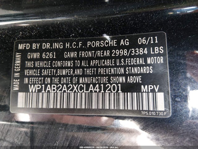 Aukcja sprzedaży 2012 Porsche Cayenne S, vin: WP1AB2A2XCLA41201, numer aukcji: 45989225