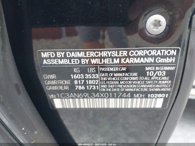 Продажа на аукционе авто 2004 Chrysler Crossfire, vin: 1C3AN69L34X011744, номер лота: 45989237