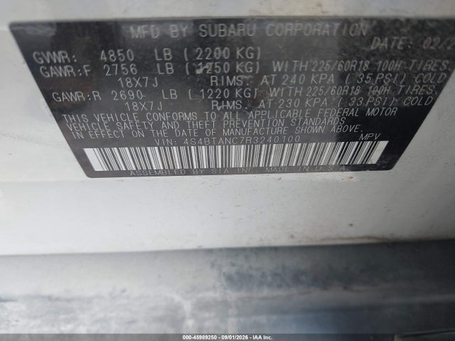 2024 Subaru Outback Limited მანქანა იყიდება აუქციონზე, vin: 4S4BTANC7R3240100, აუქციონის ნომერი: 45989250