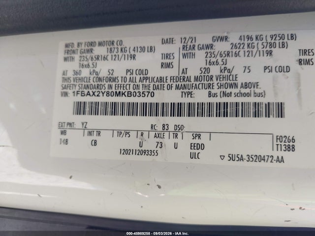 Ford Transit-350 Passenger Van Xl 2021 1FBAX2Y80MKB03570 Image 9