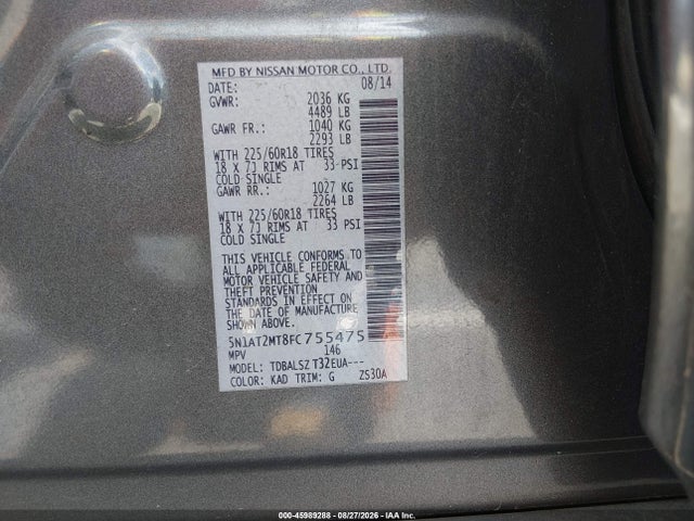 Продаж на аукціоні авто 2015 Nissan Rogue Sl, vin: 5N1AT2MT8FC755475, номер лоту: 45989288