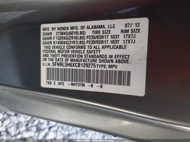 Продажа на аукционе авто 2012 Honda Odyssey Ex-l, vin: 5FNRL5H6XCB129275, номер лота: 45989292