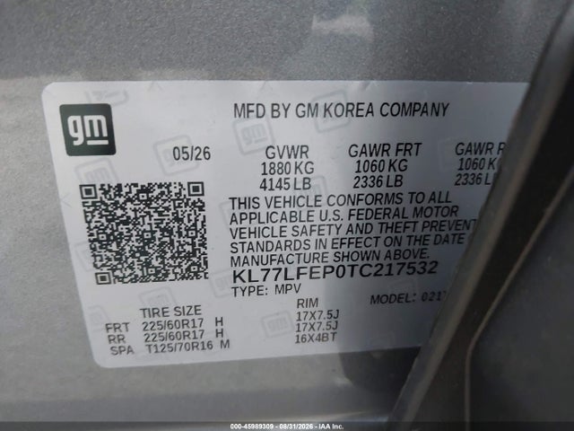 2026 Chevrolet Trax Fwd Ls მანქანა იყიდება აუქციონზე, vin: KL77LFEP0TC217532, აუქციონის ნომერი: 45989309