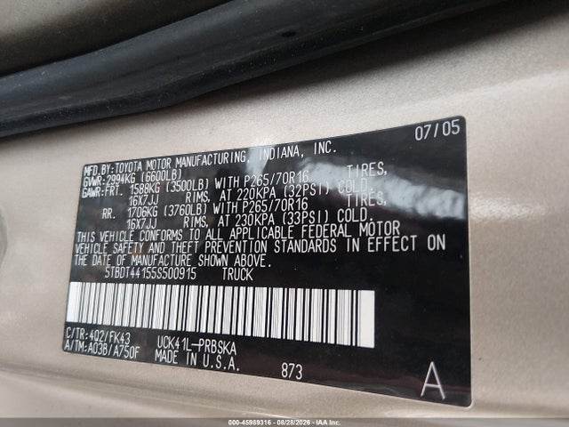 Aukcja sprzedaży 2005 Toyota Tundra Sr5 V8, vin: 5TBDT44155S500915, numer aukcji: 45989316