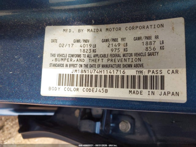 45989321 :رقم المزاد ، JM1BN1U74H1141716 vin ، 2017 Mazda Mazda3 Sport مزاد بيع